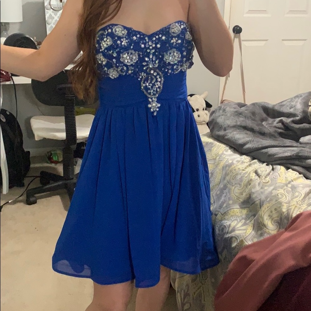 Royal blue Strapless Beaded Flowy Dress